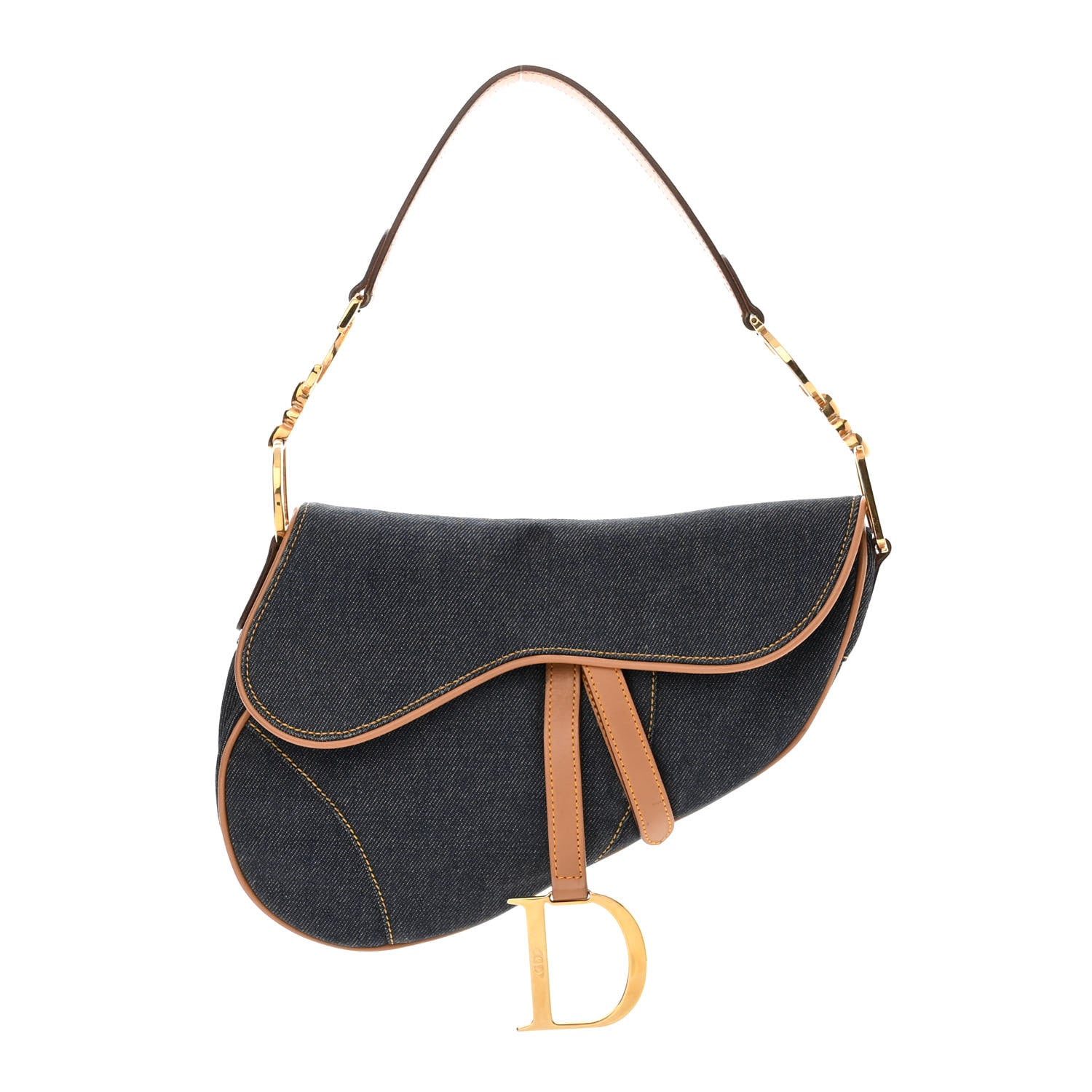 product image of CHRISTIAN DIOR Denim Calfskin Saddle Bag Blue FASHIONPHILE