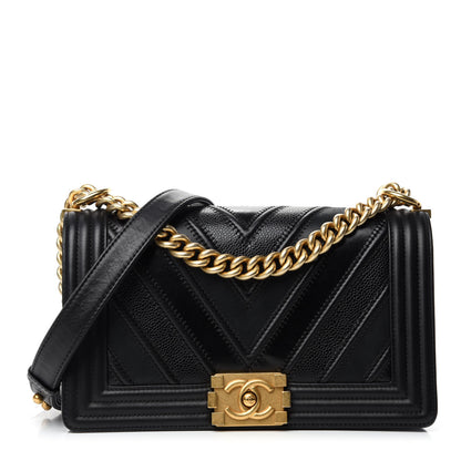 Chanel Caviar Suede Calfskin Chevron Medium Boy Flap Black 1 of 13