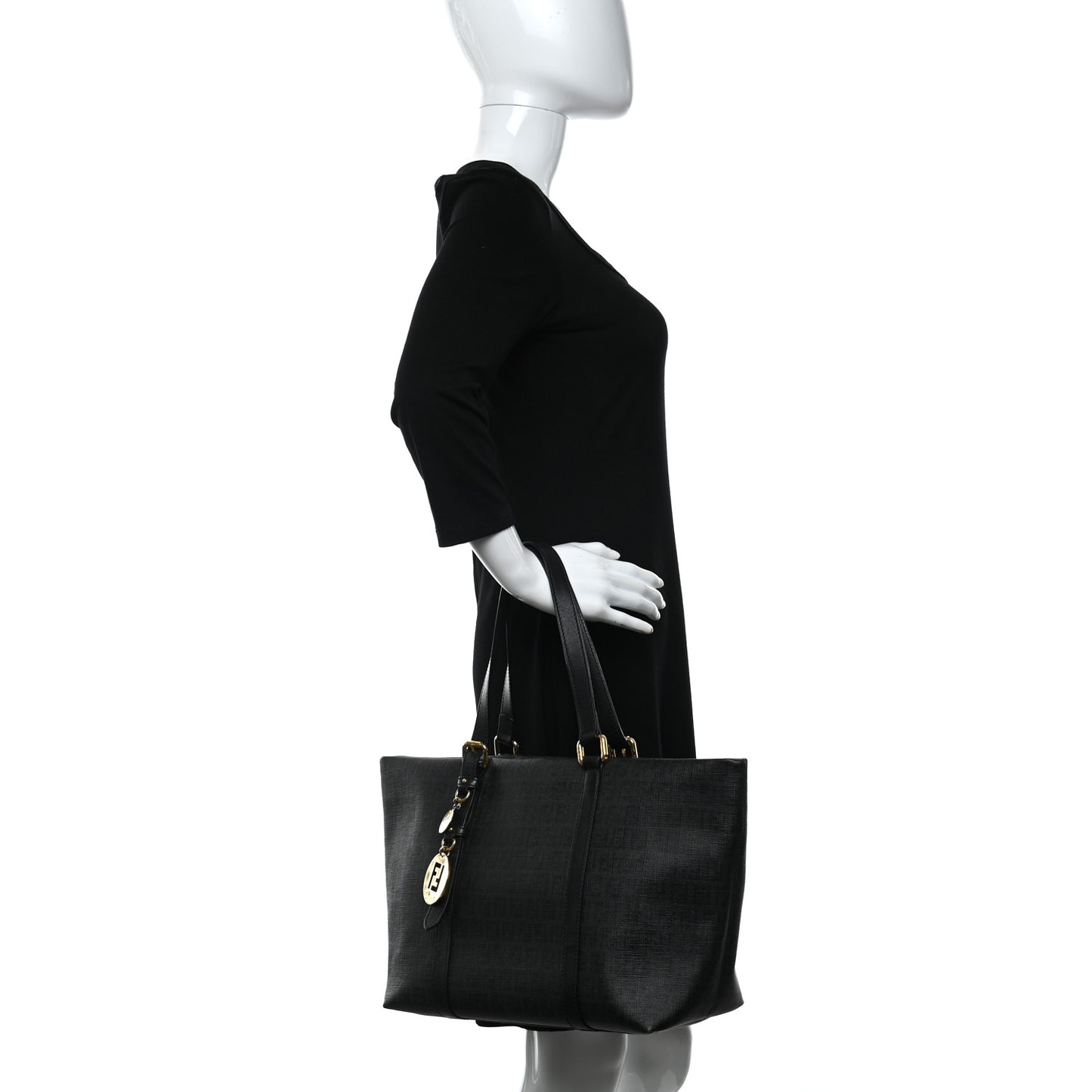 Zucchino Spalmati Vitello Large Charm Shopping Tote Black