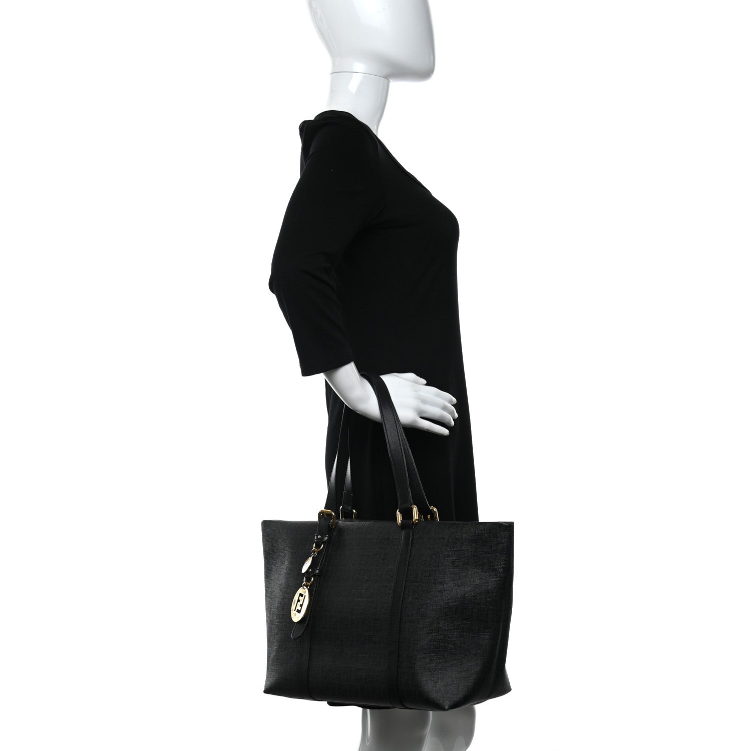Fendi Zucchino Spalmati Vitello Large Charm Shopping Tote Black 3 of 12