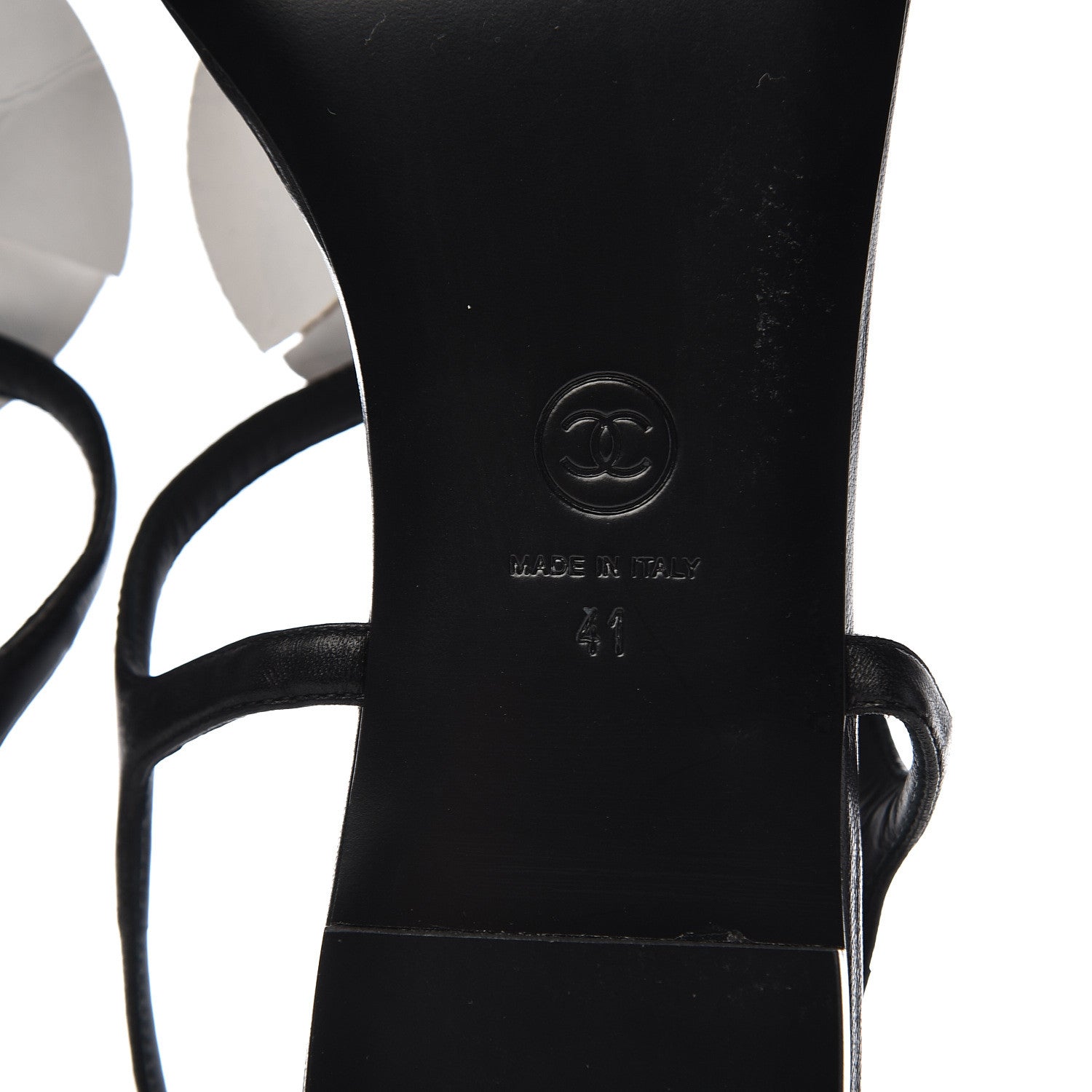 Chanel Lambskin Camellia Thong Sandals 41 Black White 7 of 10