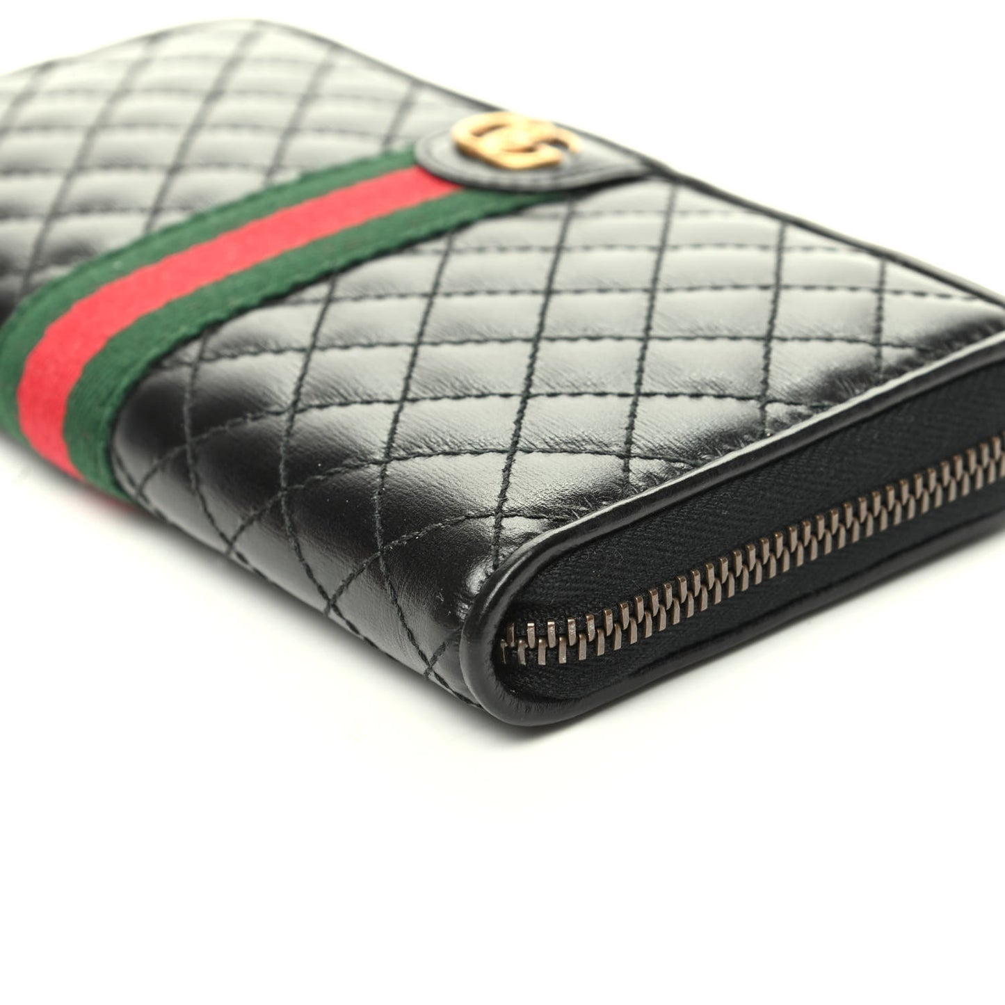 Calfskin Web Trapuntata GG Zip Around Wallet Black