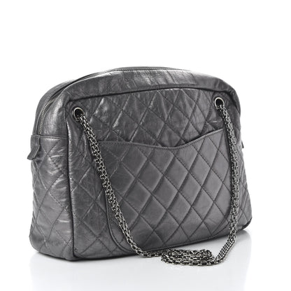 Chanel Metallic Aged Calfskin Quilted Large Reissue Camera Case Silver 3 of 12