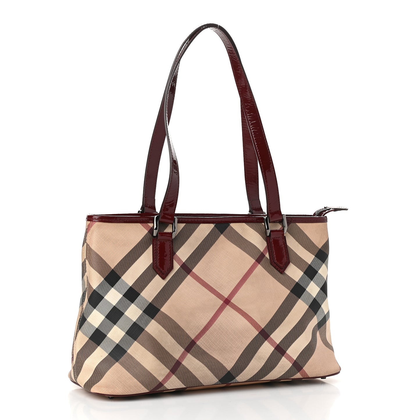 Patent Nova Check Shopper Tote Berry Red