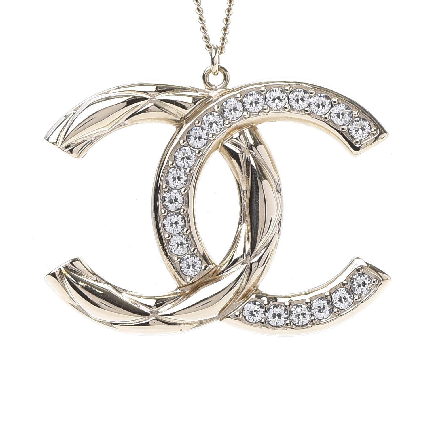 Chanel Crystal Quilted CC Pendant Necklace Gold 4 of 5