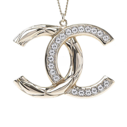 Chanel Crystal Quilted CC Pendant Necklace Gold 4 of 5