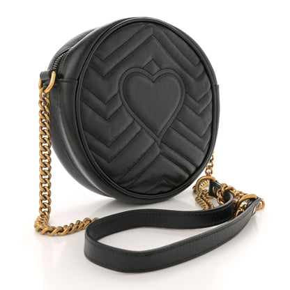 Gucci Azalea Calfskin Matelasse Heart Mini GG Marmont Round Shoulder Bag Black 3 of 13