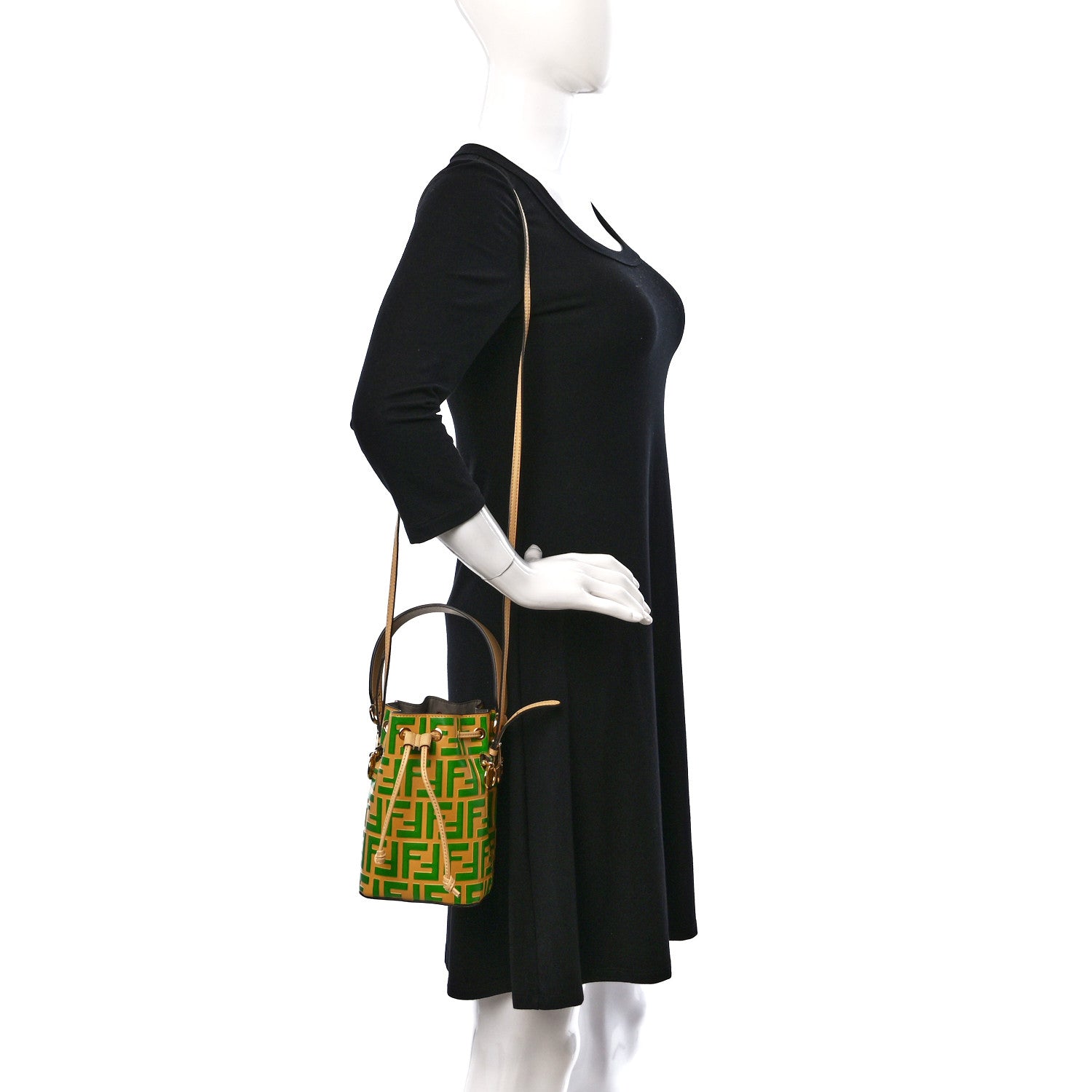 Fendi Vitello Liberty F is Fendi Bi-Color FF 1974 Embossed Mini Mon Tresor Bucket Bag Paglia Tomatillo 2 of 10