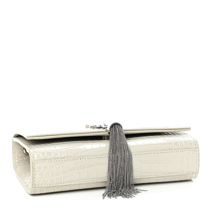 Saint Laurent Calfskin Crocodile Embossed Small Classic Monogram Kate Tassel Satchel Crema Soft 4 of 9