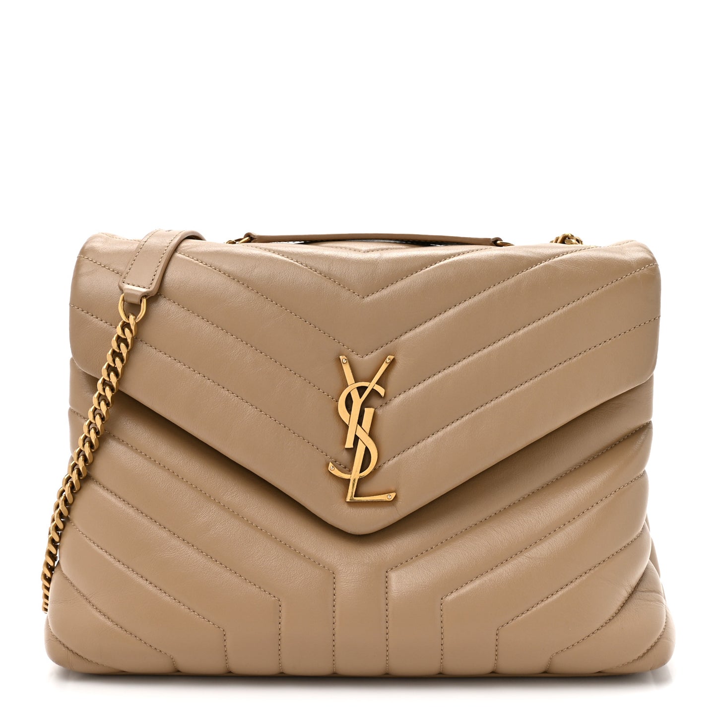 Calfskin Y Quilted Monogram Medium Loulou Chain Satchel Dark Beige