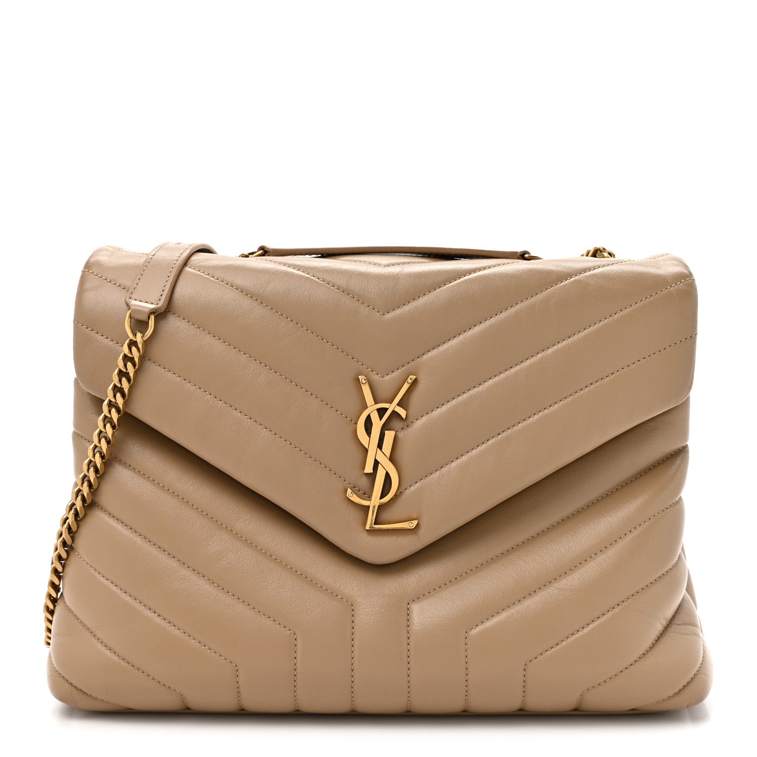 Saint Laurent Calfskin Y Quilted Monogram Medium Loulou Chain Satchel Dark Beige 1 of 12