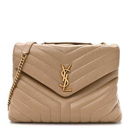 Saint Laurent Calfskin Y Quilted Monogram Medium Loulou Chain Satchel Dark Beige 1 of 12