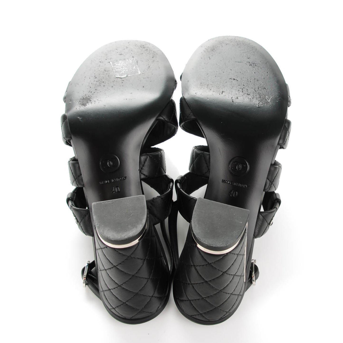 Calfskin Quilted Sandals 40 Black