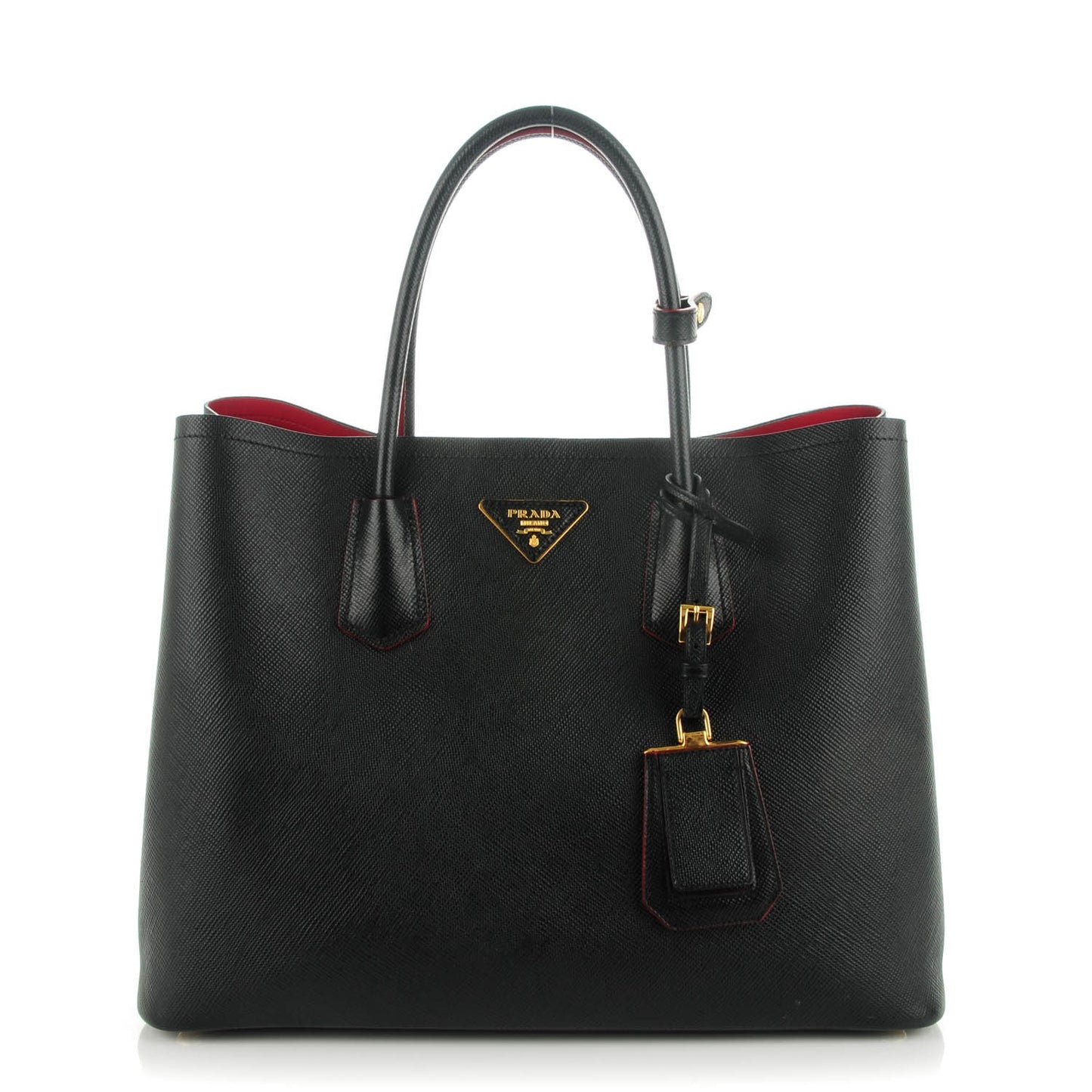 Saffiano Cuir Large Double Bag Nero Black Ciliegia