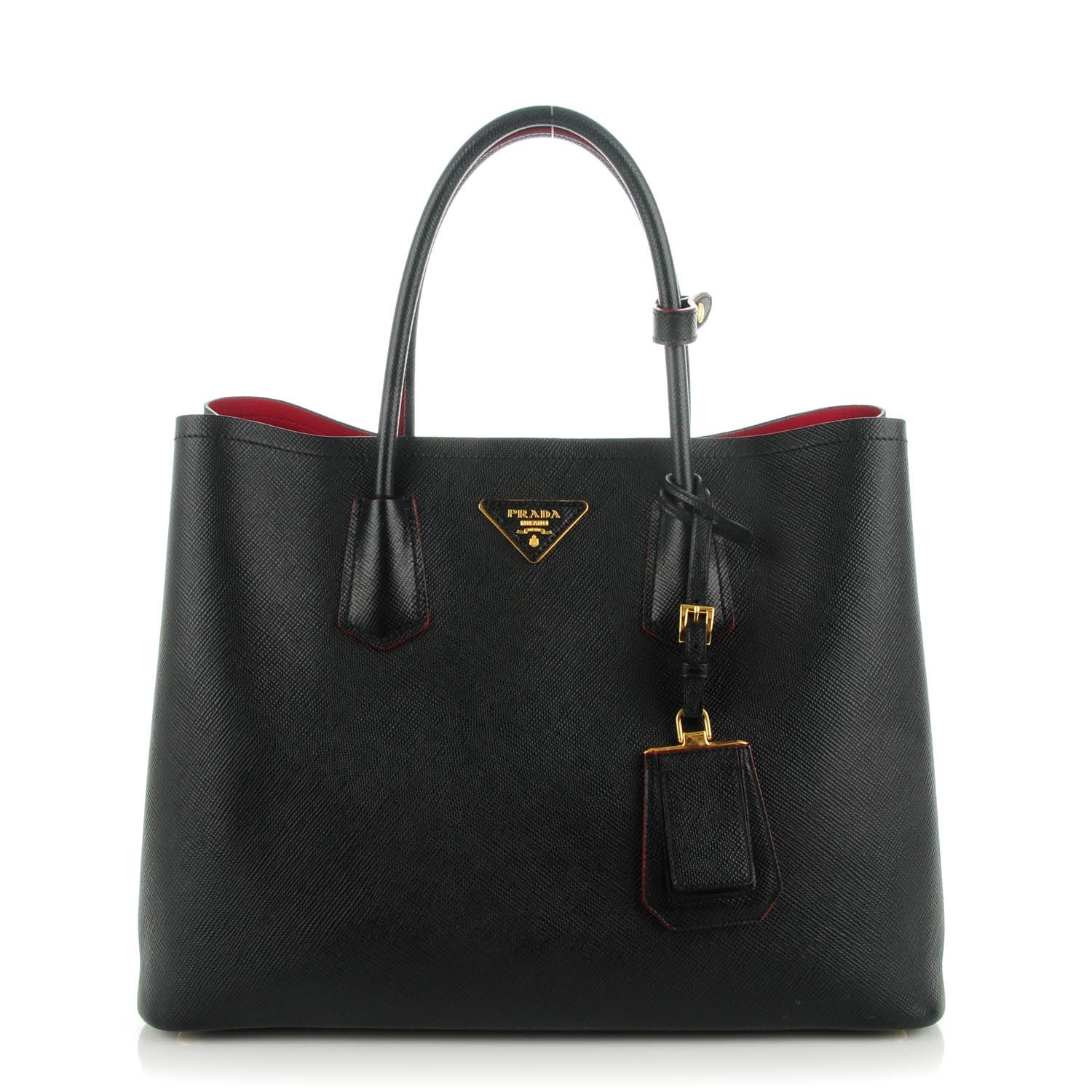 Prada Saffiano Cuir Large Double Bag Nero Black Ciliegia 1 of 9