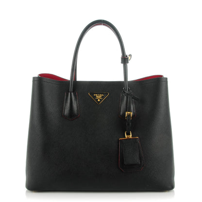 Prada Saffiano Cuir Large Double Bag Nero Black Ciliegia 1 of 9