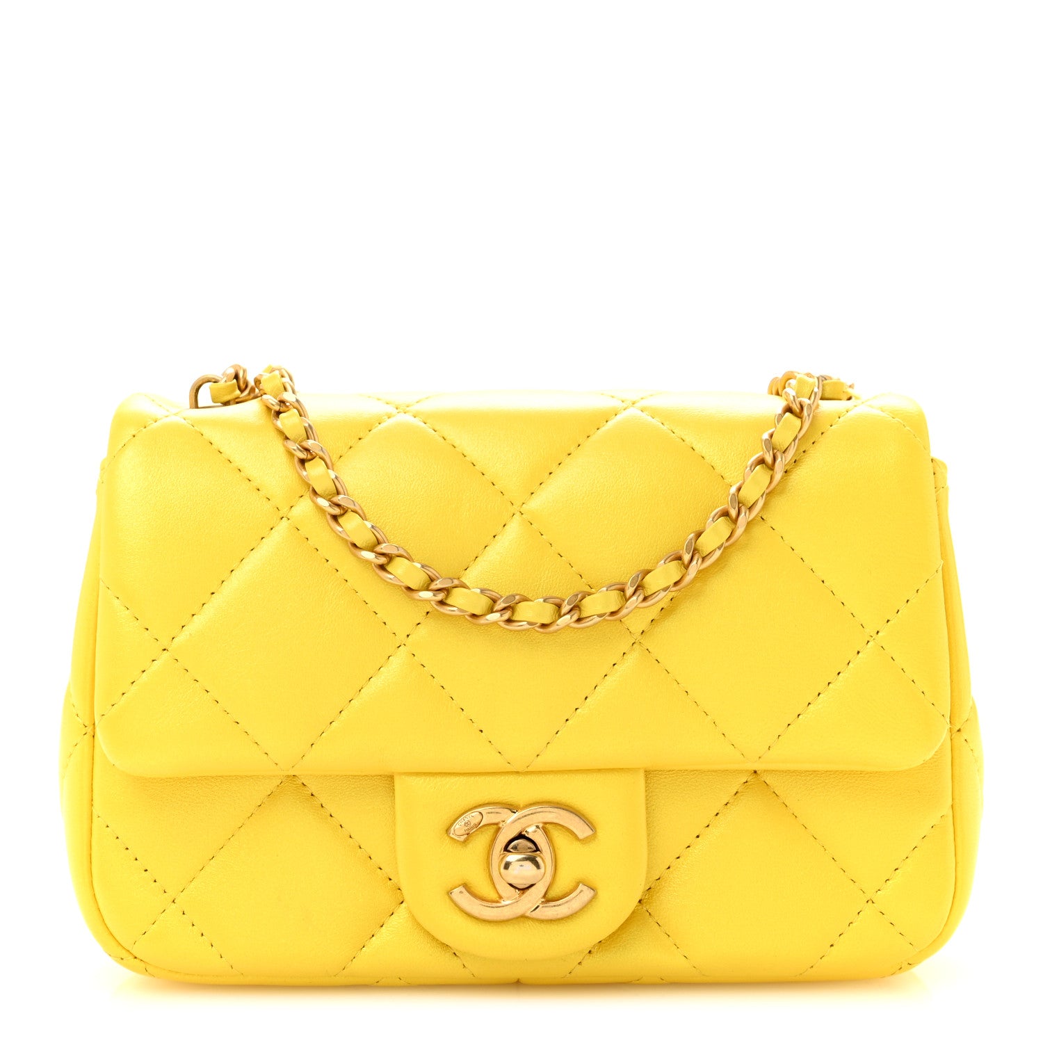 Chanel Pearly Lambskin Pearl Quilted Mini Flap Yellow 1 of 10