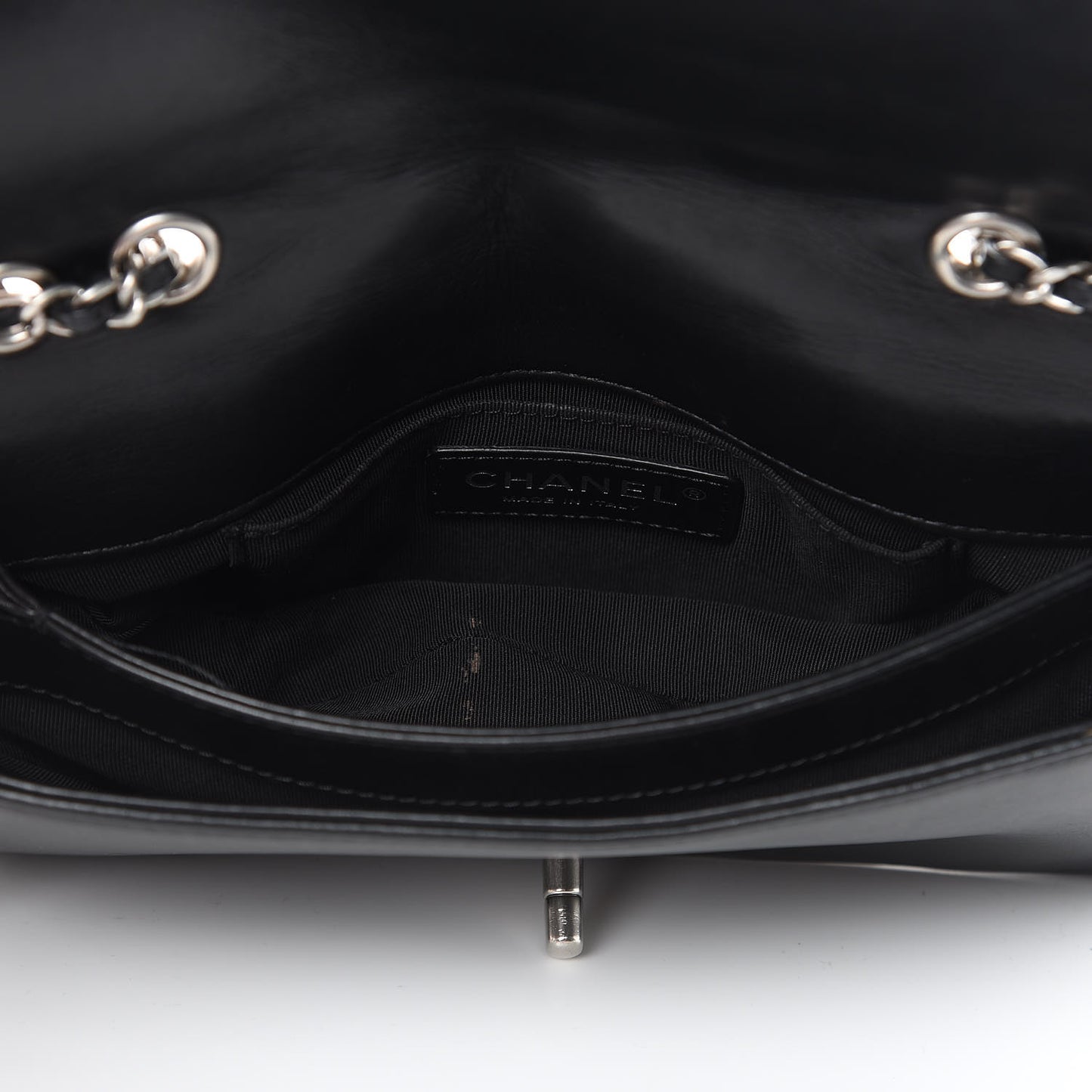 Calfskin Studded Chevron Quilted Flap Black
