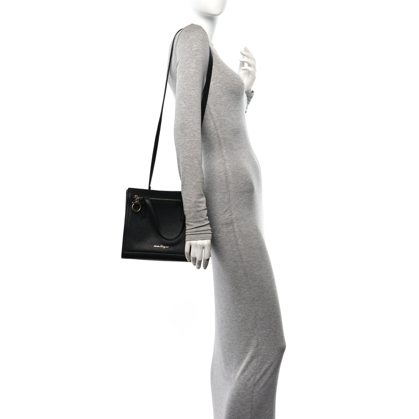 Grained Calfskin Double Handle Small Amy Tote Black
