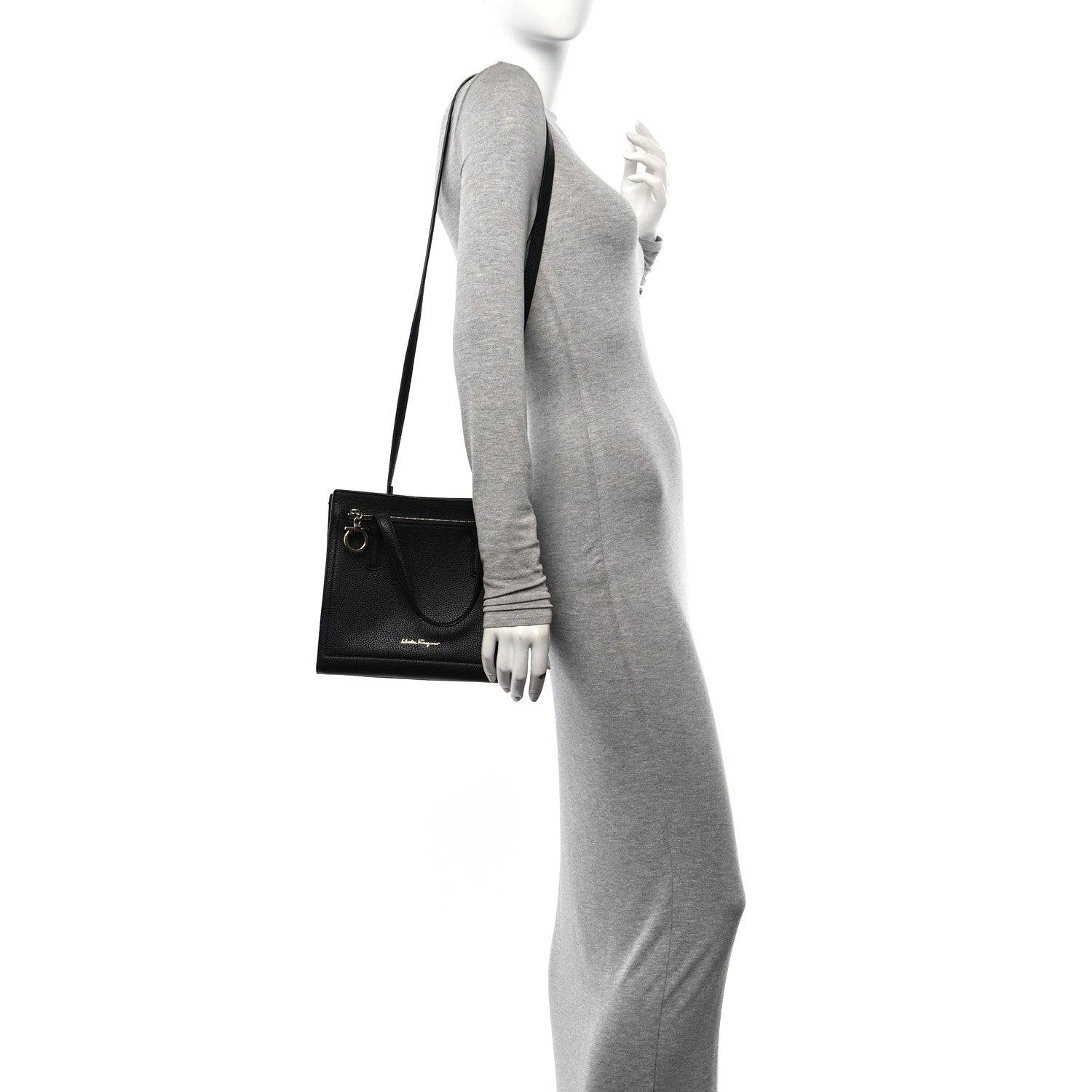 Salvatore Ferragamo Grained Calfskin Double Handle Small Amy Tote Black 2 of 9