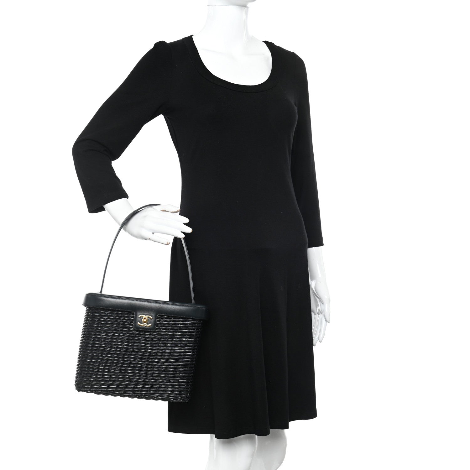 Chanel Lambskin Straw Basket Top Handle Bag Navy 2 of 15