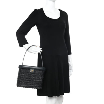 Chanel Lambskin Straw Basket Top Handle Bag Navy 2 of 15