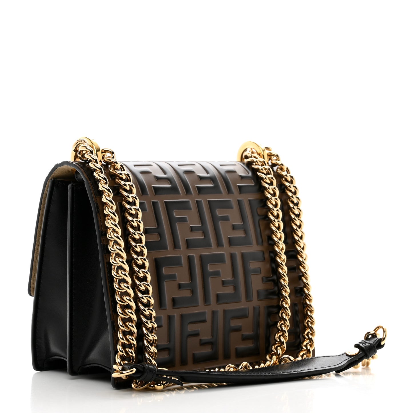 Vitello Liberty Bi-Color FF 1974 Embossed Small Kan U Shoulder Bag Maya Black