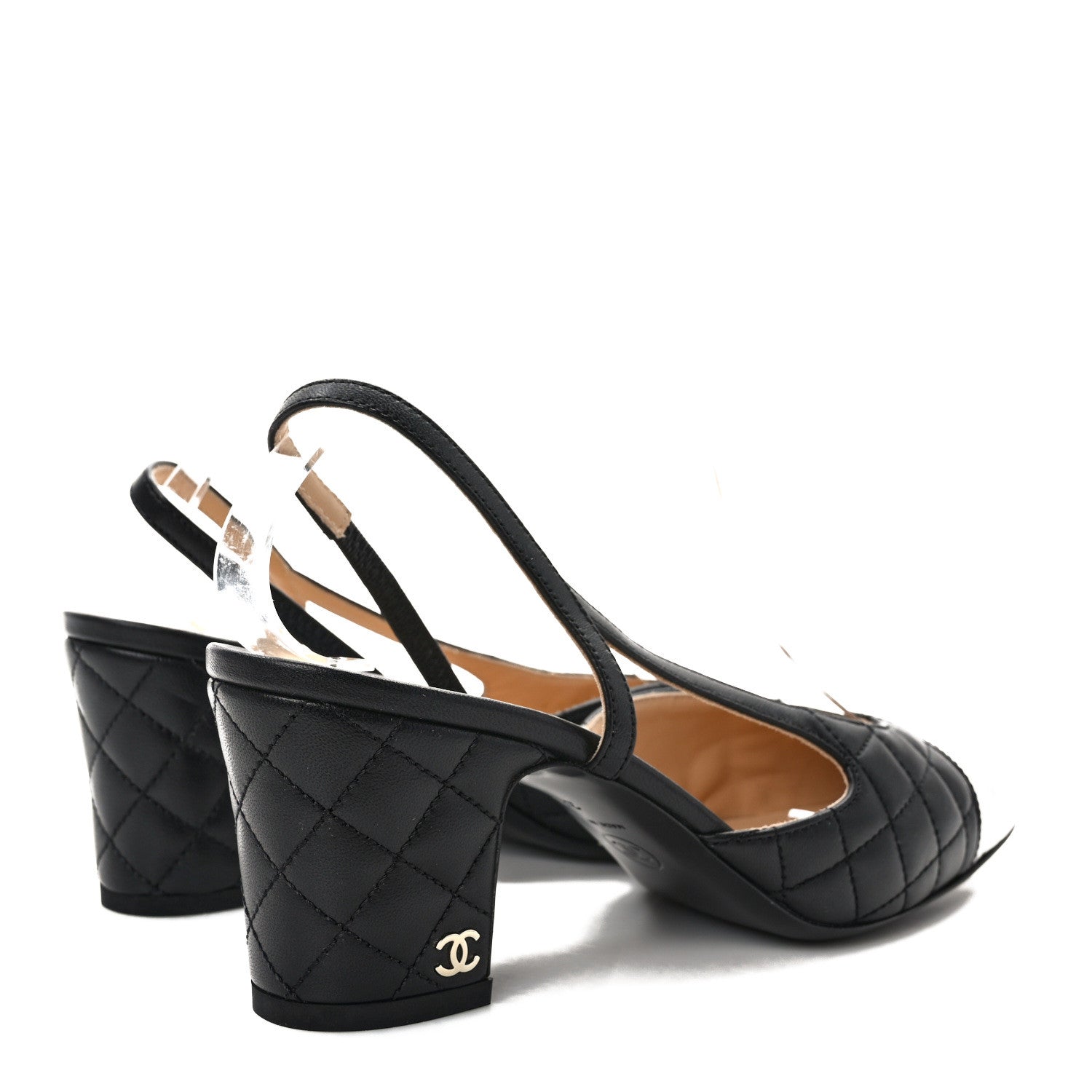 Chanel Lambskin Patent Calfskin Quilted Cap Toe CC Slingback Pumps 38 Black 4 of 9