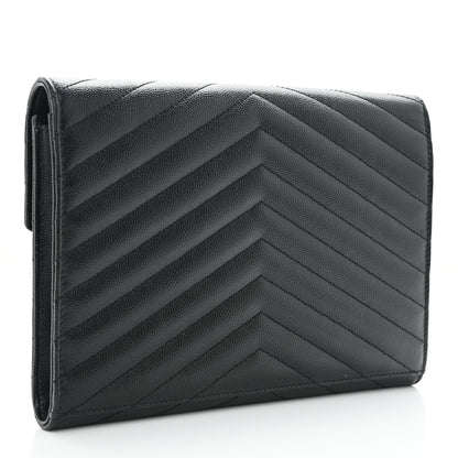Saint Laurent Grain De Poudre Matelasse Chevron Monogram Envelope Clutch Black 3 of 7