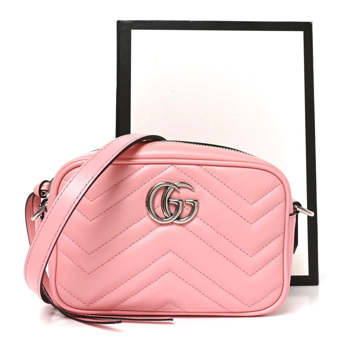 Gucci Calfskin Matelasse Mini GG Marmont Chain Shoulder Bag Wild Rose 9 of 9