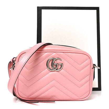 Gucci Calfskin Matelasse Mini GG Marmont Chain Shoulder Bag Wild Rose 9 of 9