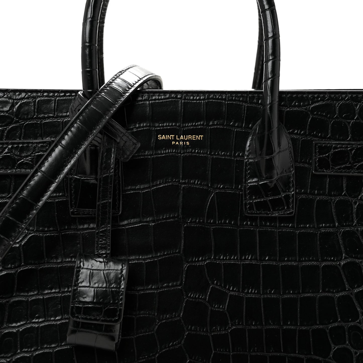 Calfskin Crocodile Embossed Baby Sac De Jour Black