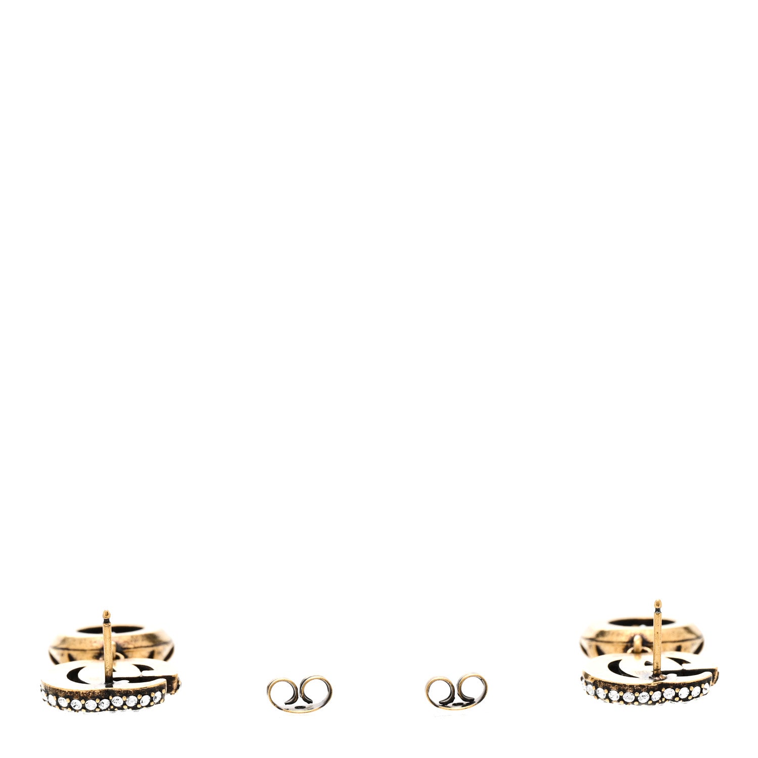 Gucci Metal Crystal Double G Drop Earrings Aged Gold 3 of 5