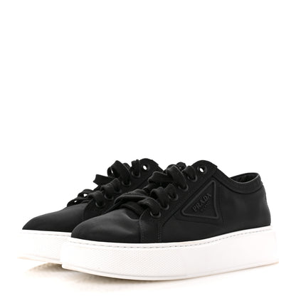 Prada Nylon Gabardine Triangle Logo Platform Sneakers 39 Black 4 of 14