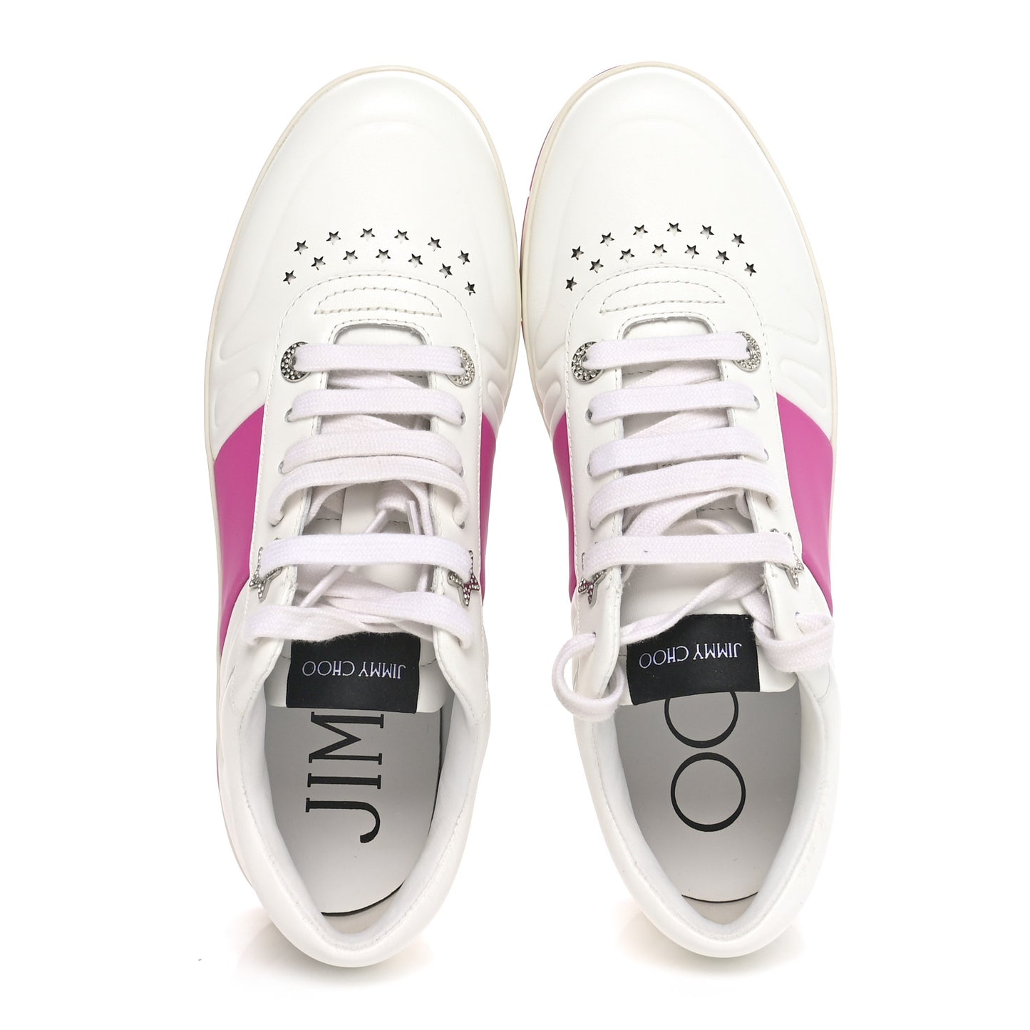 Calfskin Vinyl Striped Hawaii Flatform Sneakers 39.5 White Fuchsia