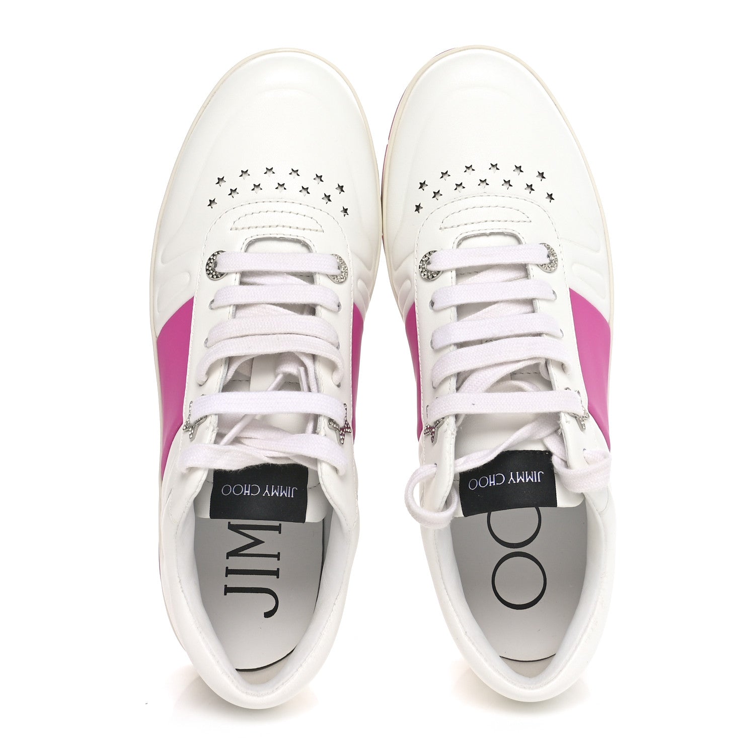Jimmy Choo Calfskin Vinyl Striped Hawaii Flatform Sneakers 39.5 White Fuchsia 2 of 10