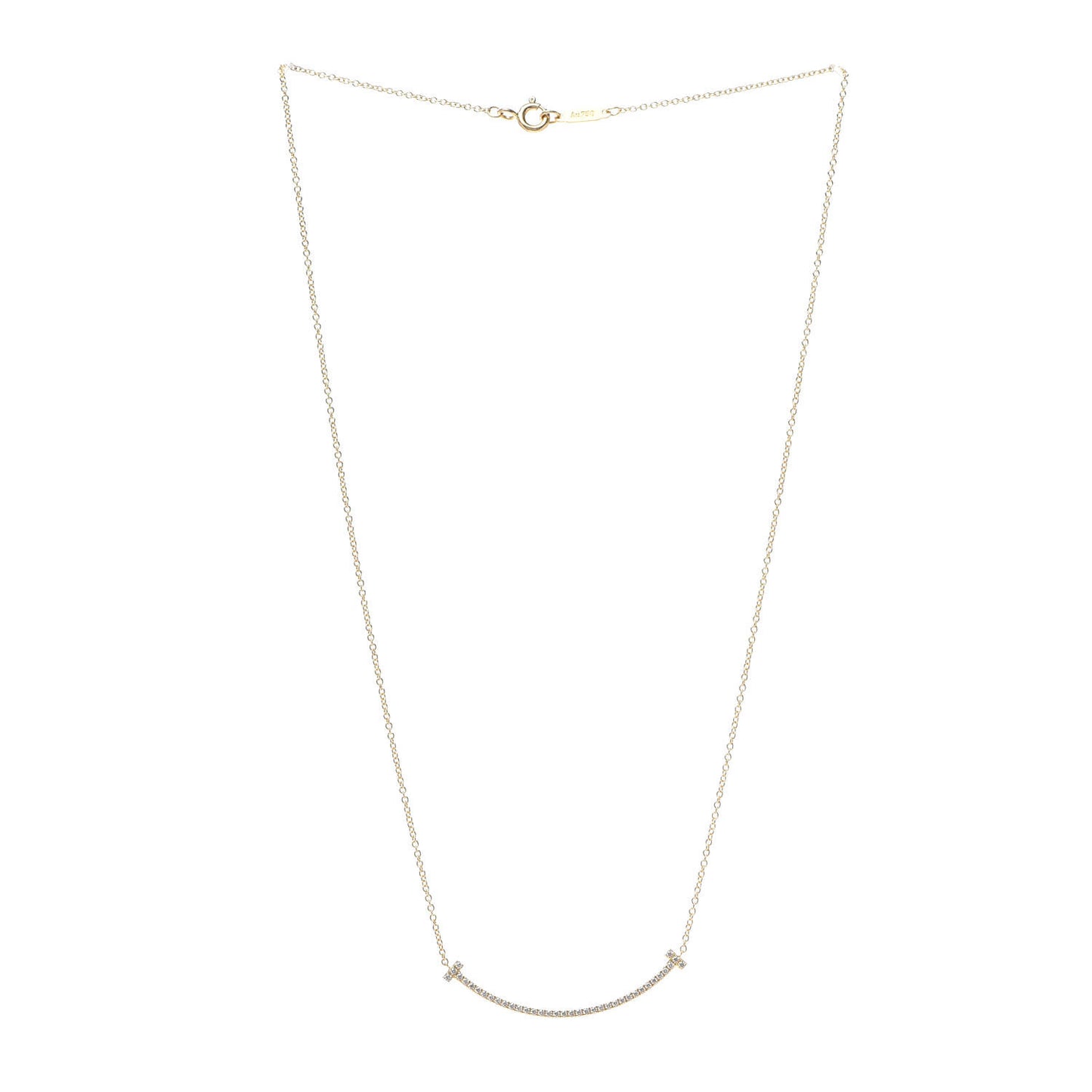 18K Yellow Gold Diamond Small T Smile Pendant Necklace