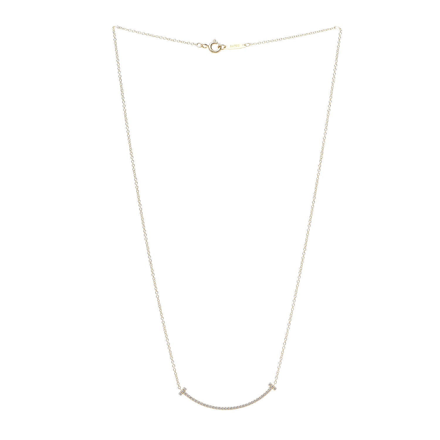 Tiffany 18K Yellow Gold Diamond Small T Smile Pendant Necklace 3 of 6