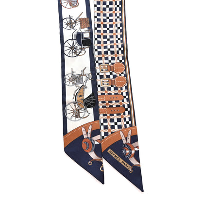 Hermes Silk Les Voitures Nouvelle Twilly Marine Caramel White 2 of 4