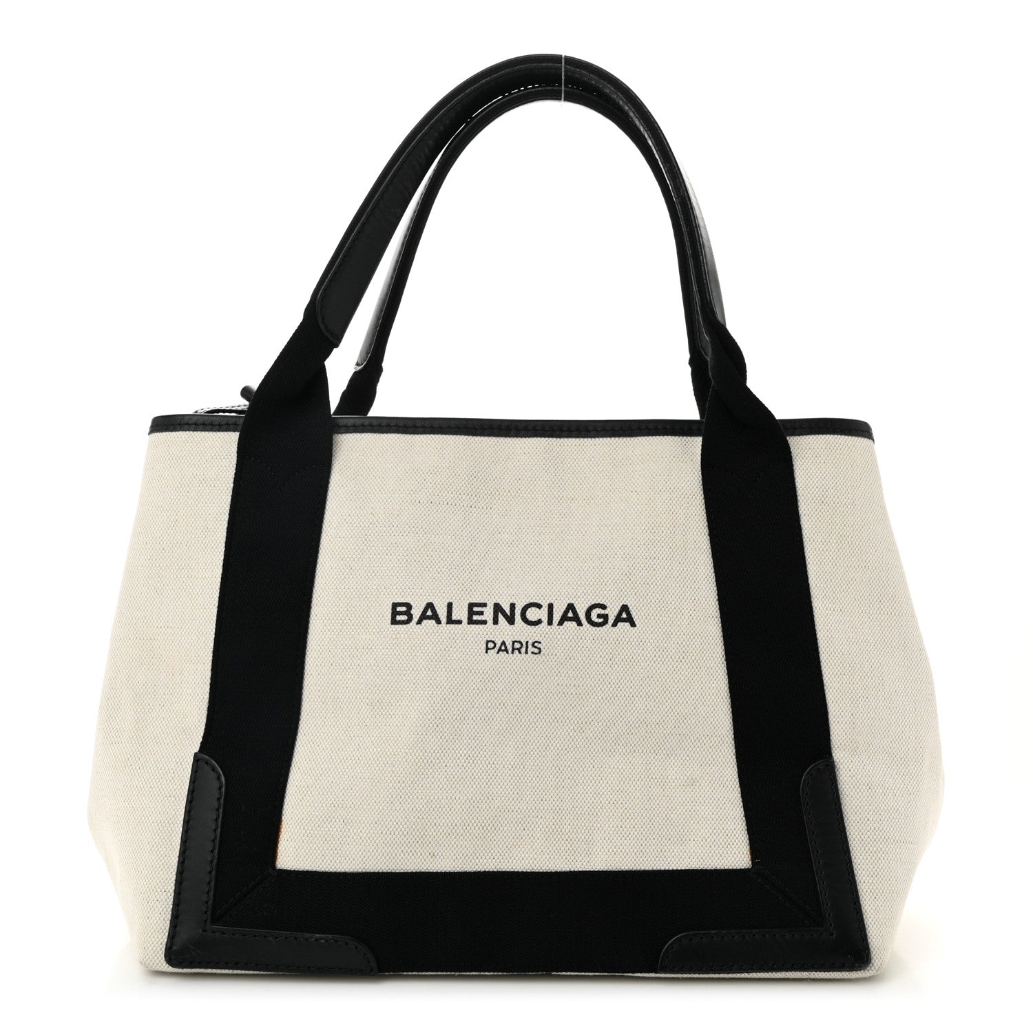 Balenciaga Cotton Canvas Satin Calfskin S Navy Cabas Natural Black 1 of 12