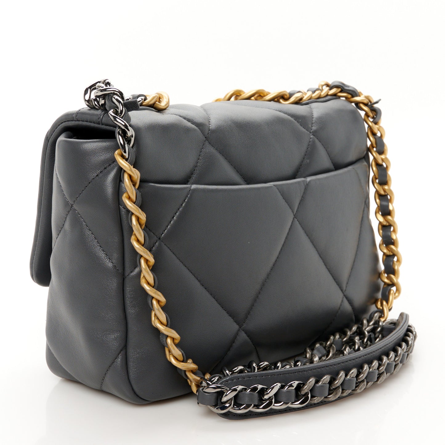 Lambskin Quilted Medium Chanel 19 Flap Dark Grey