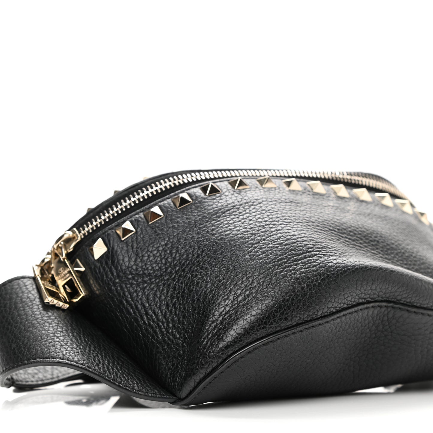 Grainy Calfskin Rockstud Belt Bag Black