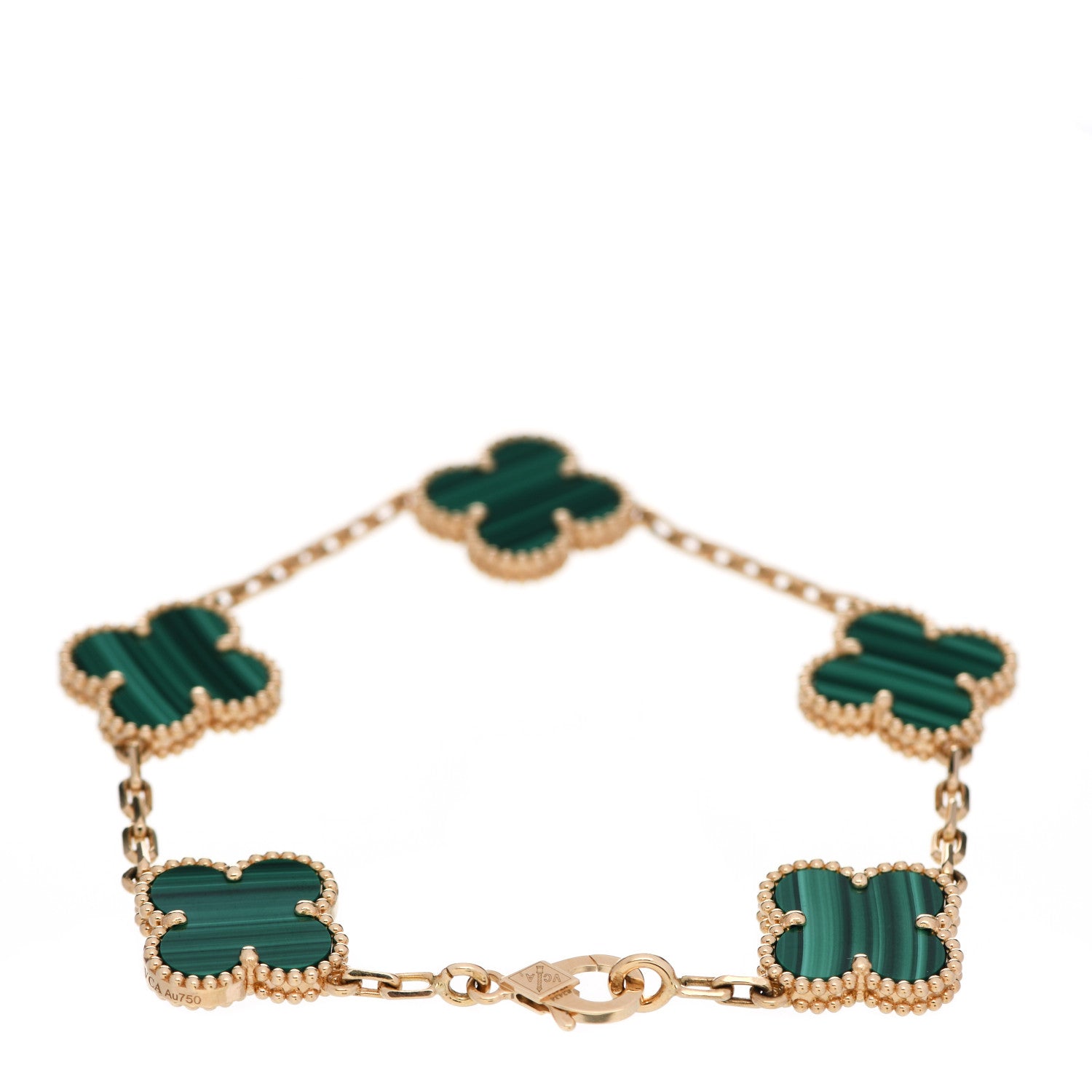 Van Cleef & Arpels 18K Yellow Gold Malachite 5 Motifs Vintage Alhambra Bracelet 3 of 6