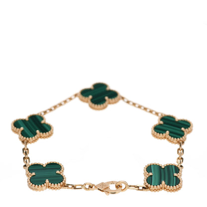Van Cleef & Arpels 18K Yellow Gold Malachite 5 Motifs Vintage Alhambra Bracelet 3 of 6