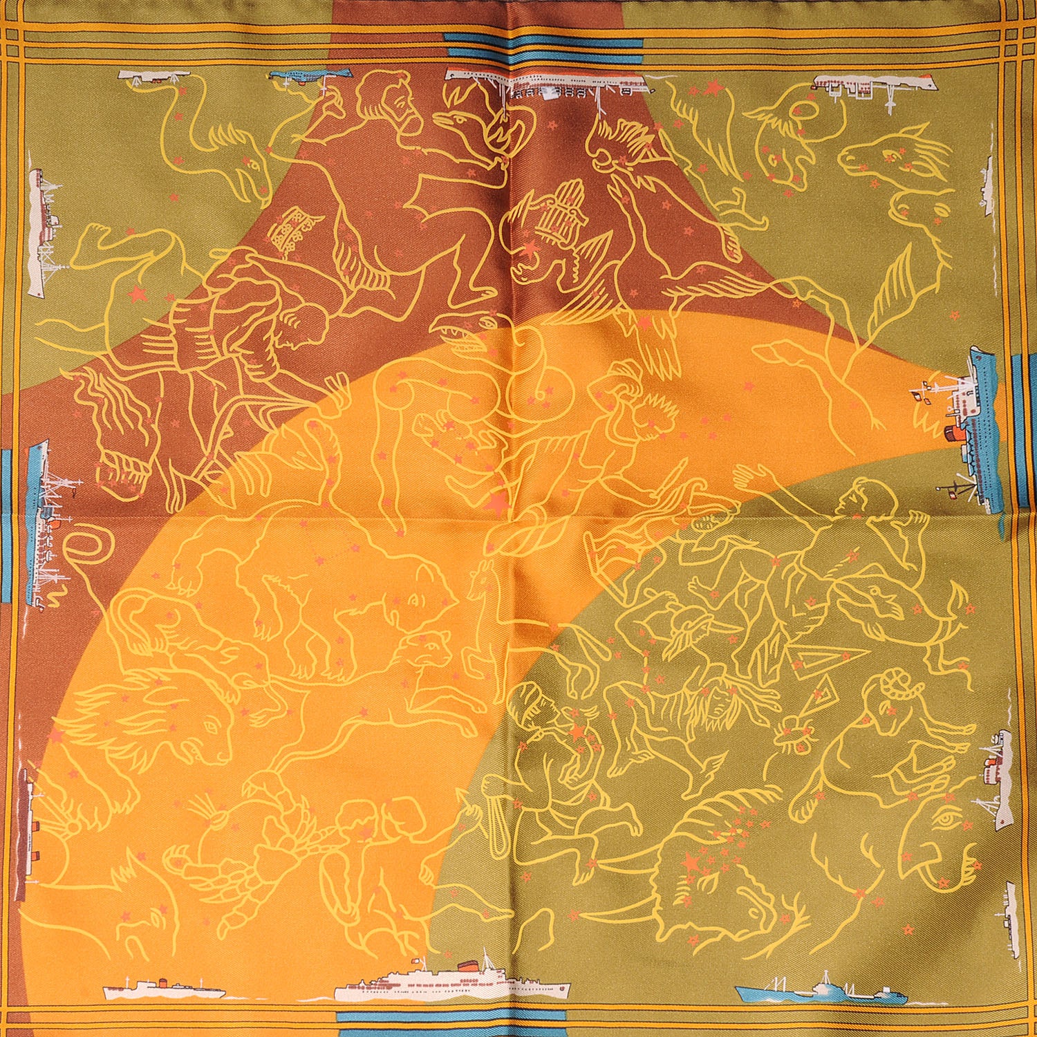 Hermes Silk Constellation Pocket Square Scarf Orange 1 of 6