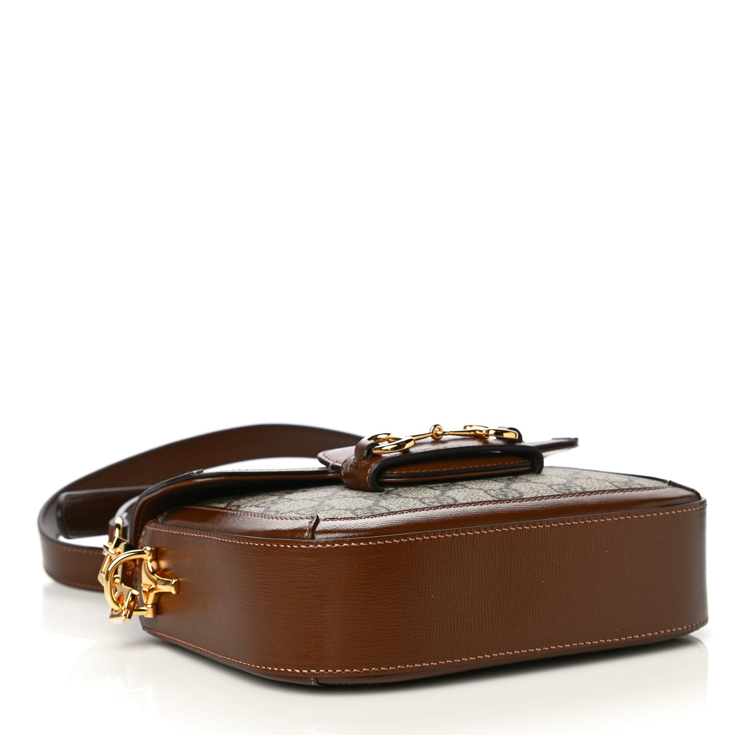 GG Supreme Monogram Web Mini Horsebit 1955 Shoulder Bag Beige Brown Sugar