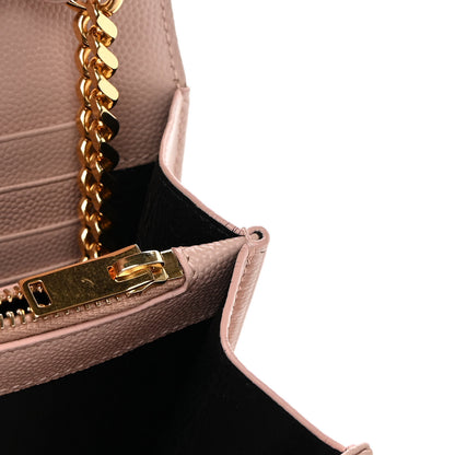 Saint Laurent Grain De Poudre Matelasse Chevron Monogram Chain Wallet Pale Pink 11 of 13