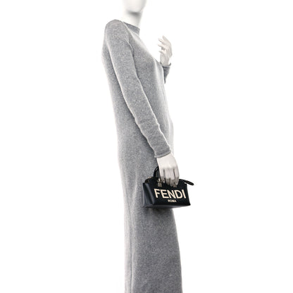 Fendi Vitello King Plexiglass Logo Embossed Mini By The Way Top Handle Boston Bag Black White 2 of 9