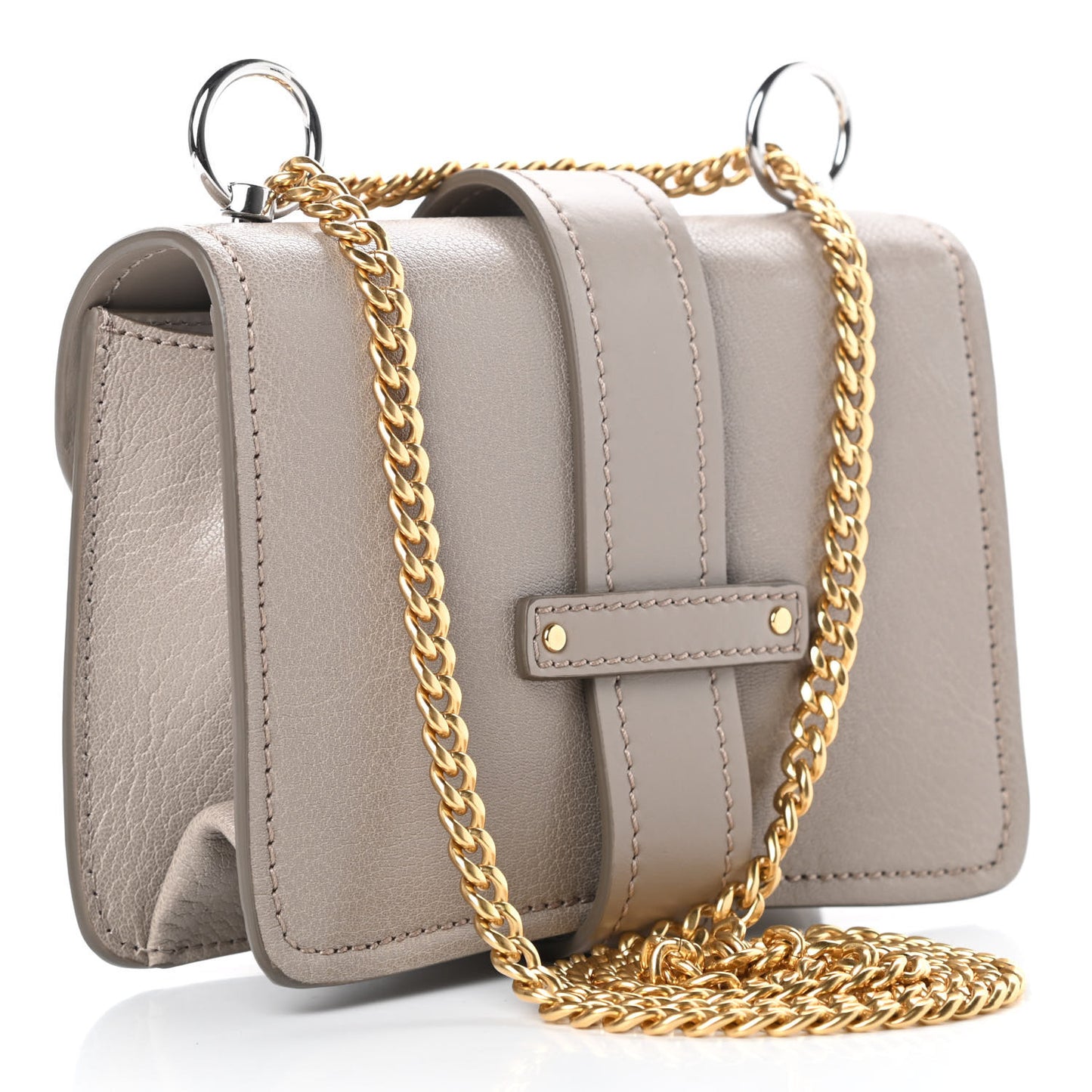 Shiny Goatskin Calfskin Mini Aby Chain Shoulder Bag Motty Grey