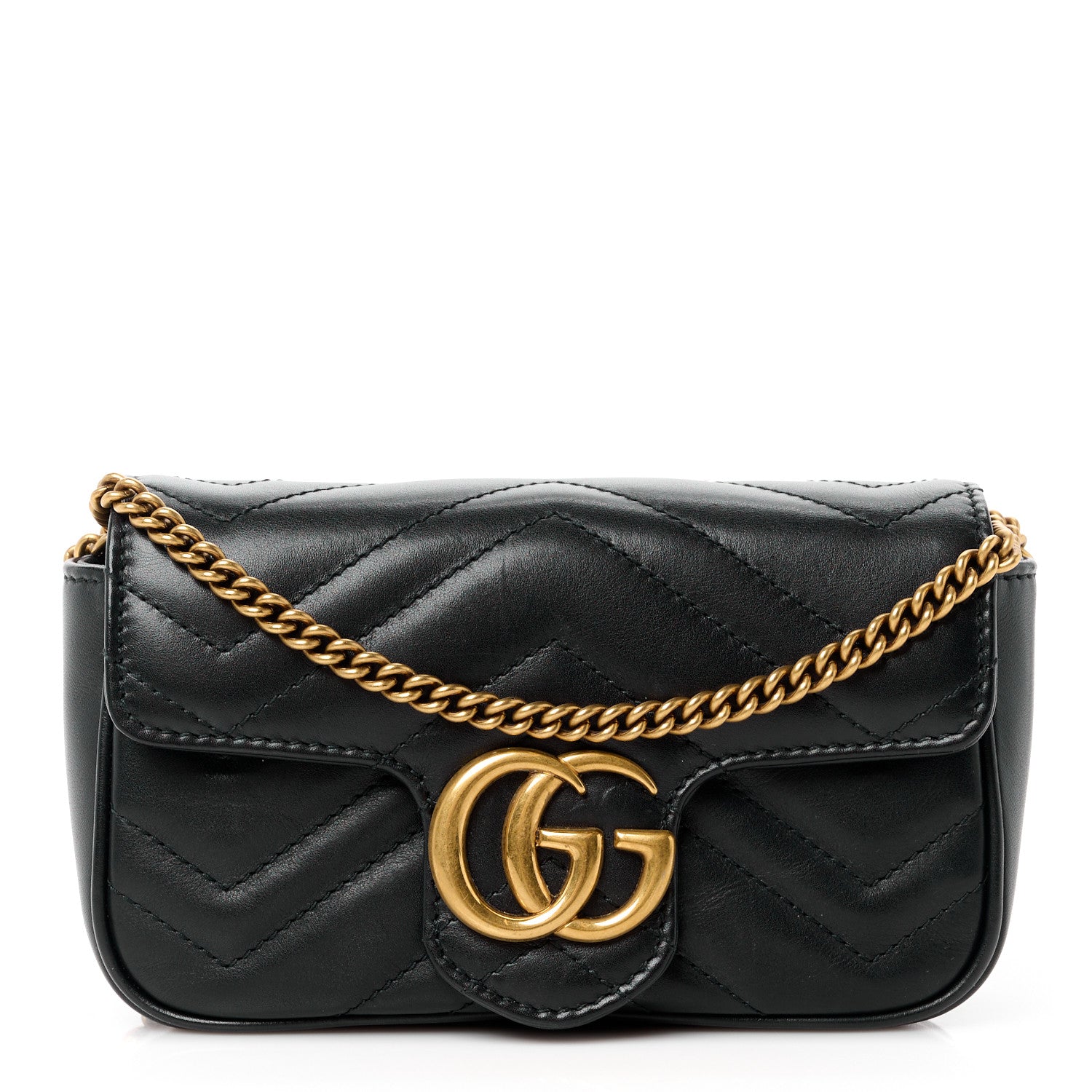 Gucci Calfskin Matelasse Super Mini GG Marmont Shoulder Bag Black 1 of 11